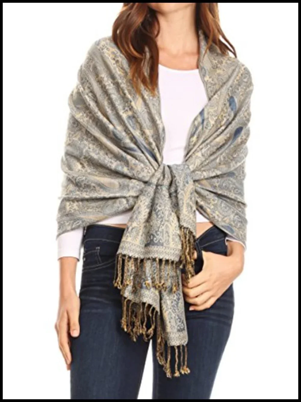 Woven Pashmina Shawl Scarf Wrap Stole Long Fringe Paisley
